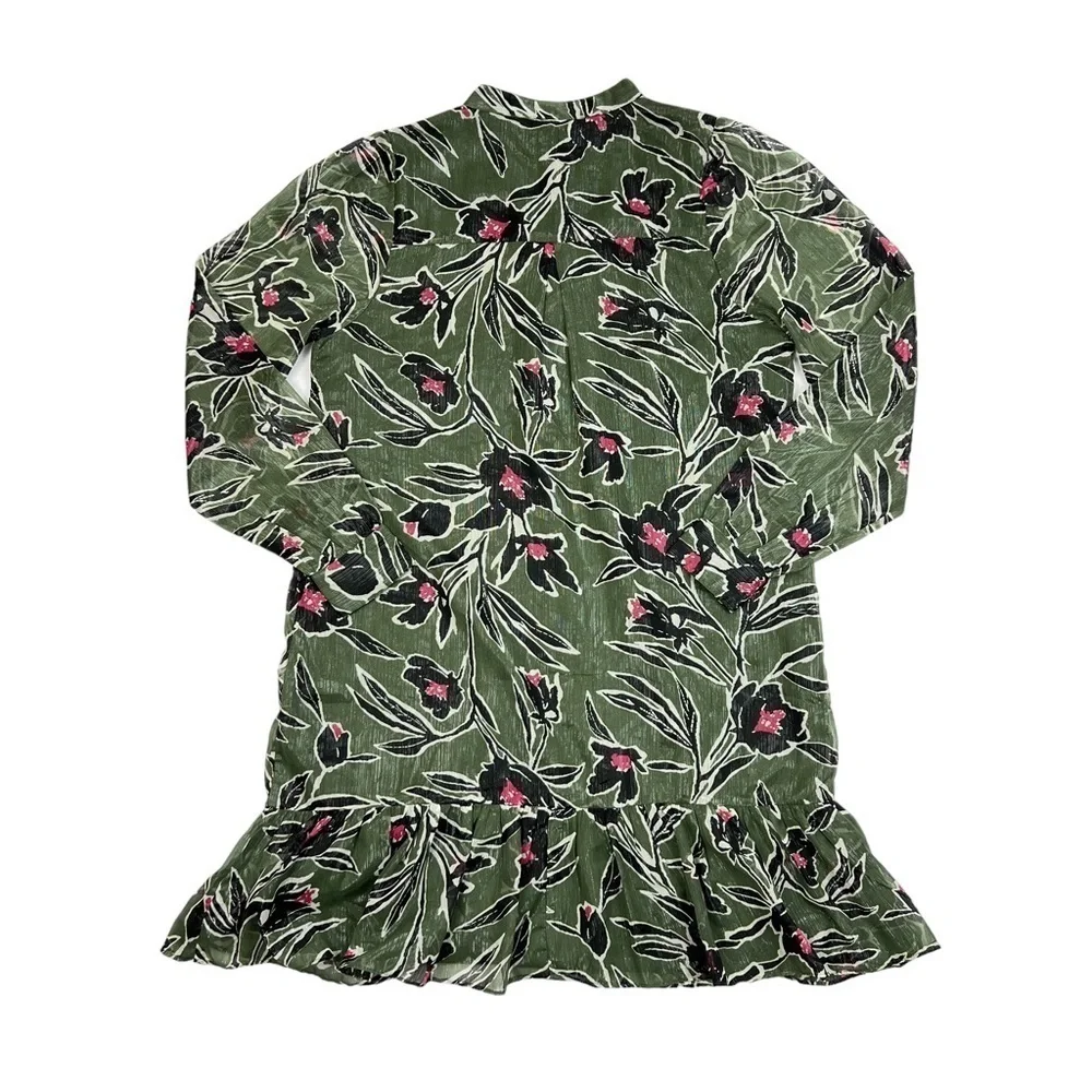 Walter Baker Green Heidi Floral Metallic Ruffled Shirt Dress